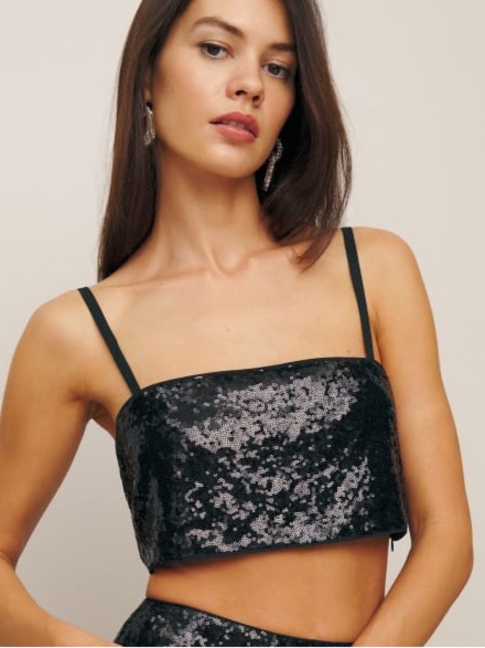 REFORMATION Black Sequin Crop Tank. - 0